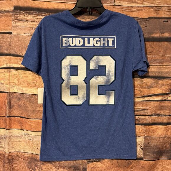 Bud Light Football Club Men's Small Blue Graphic T-Shirt Game Time 82 Dbl Sided - Picture 4 of 6